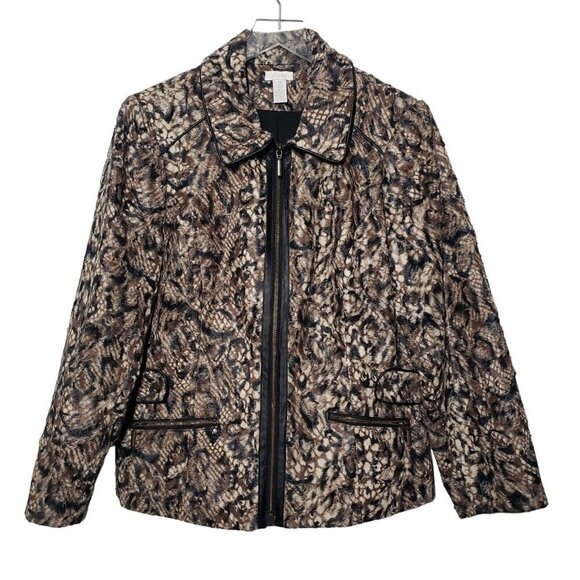 Chicos 2 Queen of Elegance Margaret Jacket Animal Faux Fur Lined Womens Large - Picture 1 of 11